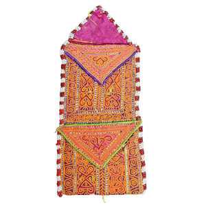 Kuchi Embroidered Pouch Wallet Afghan Handmade Beaded Orange Magenta